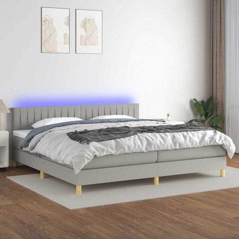 vidaXL Sommier à lattes de lit matelas LED Gris clair 200x200 cm Tissu (1/5)