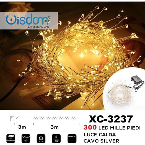 Wisdom - Catena Luminosa 300 Led Mille Piedi Effetto Ramo Luce Calda A Batteria Xc-3237 -