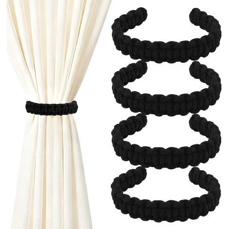 Lot de 4 embrasses de rideaux tissés bohème, style rustique, pour chambre, bureau ou salon. (1/5)