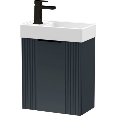 Dark Grey 400mm Wall Hung Cloakroom Vanity Basin Unit with Black Handle Compact Bathroom Storage (1/4)