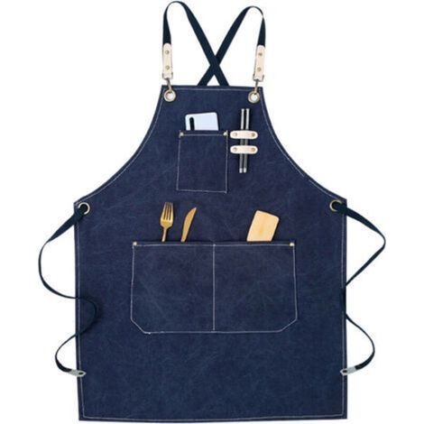 Tablier de cow-boy de haute qualité avec poches pour coiffeur, Tablier de travail multifonction en toile cirée imperméable, peintre, jardinier, styliste de coiffure pour femme et homme,bleu (1/5)