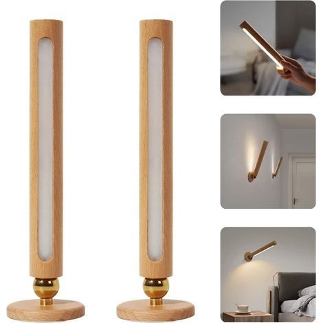 360° drehbare, magnetische LED-Wandleuchte aus Holz, wiederaufladbar, abnehmbar und stufenlos dimmbar. USB-Nachtlicht, geeignet fürs Schlafzimmer (2 Stück). (1/5)