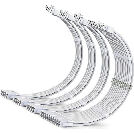Kit D'extension De Câble d'alimentation: 18AWG Extension De Câble PSU, 30cm PC PSU Sleeved Cable, Câbles D'extension d'alimentation PC avec Peignes De Câbles, 24PIN/(6+2) PIN/(4+4) PIN (Blanc) (1/5)