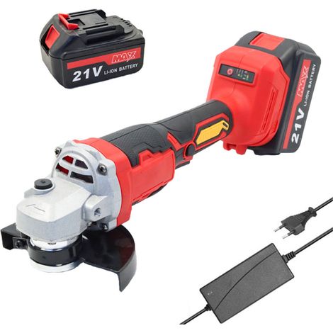 Ej.Life Meuleuse d'angle sans fil 125 mm, 21 V Meuleuse d'angle Moteur sans balais avec 2 piles 1500 mAh pour couper et polir les carreaux de céramique, le bois, la pierre et l'acier,rouge (1/5)