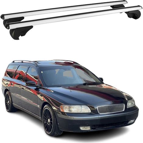 OMAC Aluminium Dachträger Querträger für Volvo V70 XC70 II 2000-2007 – TÜV / DIN 75302:2019 – Abschließbar – Max. 75 kg – 2 Stangen Silber (1/5)