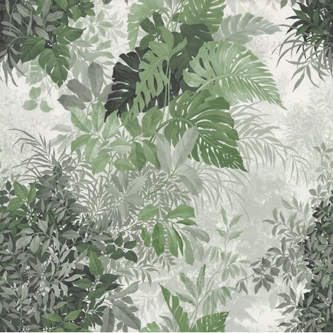papier peint panoramique feuilles vert et blanc - Komar (1/4)