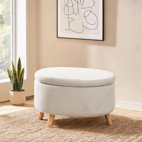 Pouf beige en polyester mousse 71 x 51,5 x 42 cm (1/5)