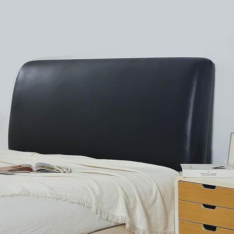 Housse de tête de lit en cuir synthétique imperméable tout compris élastique pour tête de lit king size et double (noir, 150 cm/pour tête de lit de 140 à 160 cm) (1/5)