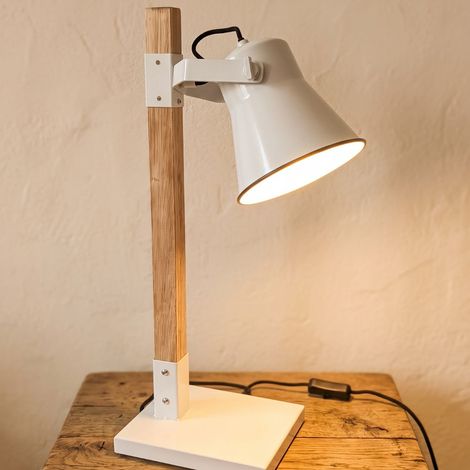 Vintage-Tischlampe aus Holz und glasierter Keramik (1/4)