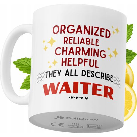 Taza de café/té divertida con diseño de texto humorístico para camareros. Taza ideal para cumpleaños, santos, días festivos y ocasiones especiales. Color blanco, 330 ml. (1/5)