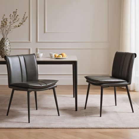 Wahson Dining Chairs 2Pcs in PU Leather Modern Industrial Kitchen Chairs with Backrest for Living Room Restaurant, Grey
