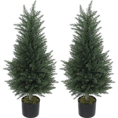 Set of 2 Decorative Artificial Plant, 90 cm Cypress Tree with 362 Leaves in Pot, UV-Resistant Plastic Fake Tree for Indoor Outdoor Home Office