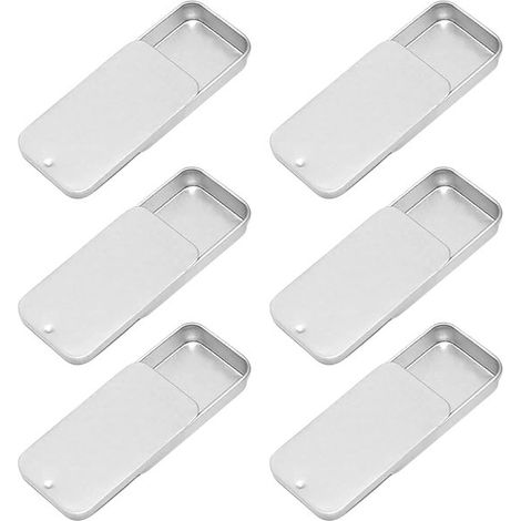 Set di 6 barattoli rettangolari in latta con coperchi scorrevoli. Barattolo con coperchio scorrevole e meccanismo push-pull. Mini barattolo per caramelle in latta con cassetto. (1/5)