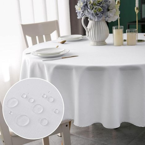 Nappe ronde 180cm Blanc, antitache & imperméable, aspect lin