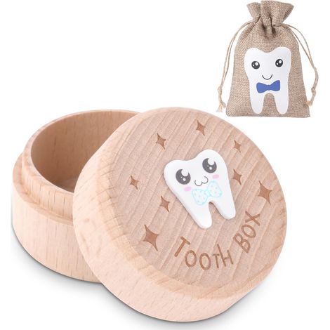Boîte à Dents de Lait en Bois, Boîte de Rangement de Dents Sculptées en 3D, Boîte de Rangement de Dents en Bois, Cadeaux D'anniversaire pour Garçon pour Commémorer Votre Première Dent (1/5)
