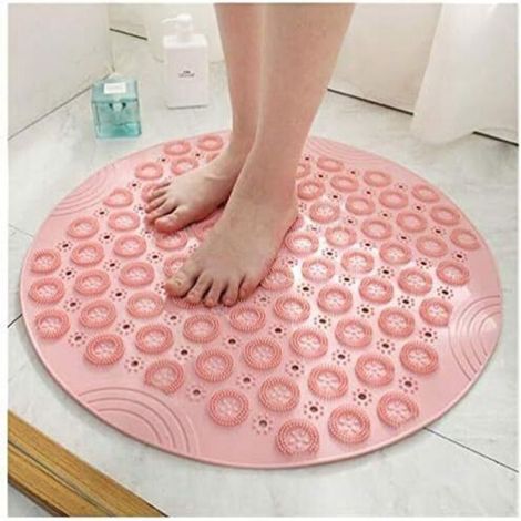 Tapis De Bain - Rond - 55 X 55 Cm - En Pvc - Rose - Avec Ventouse Antidérapante - 1 Pièce (1/3)