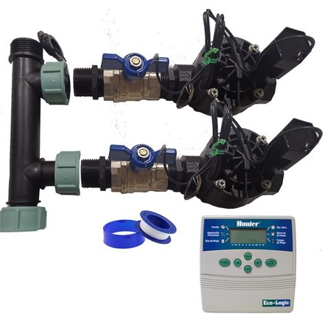 Sistema de Riego Automático para jardin de 2 zonas con Programador ELC401 y Electroválvulas Rain Bird HV 1" 24v (1/3)
