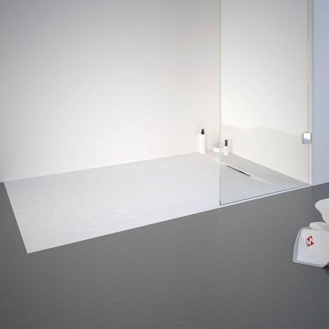 Schulte – Receveur de douche à poser 80 x 140 cm – Effet pierre blanc mat – Ultra léger 3,2 cm – Antidérapant – Installation facile