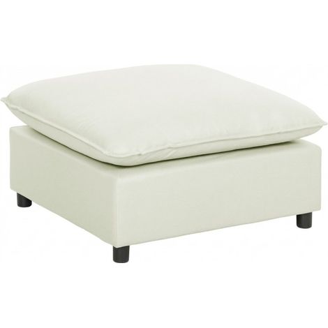 Pouf moderne en tissu crème avec pieds en plastique, longueur 75 cm. Idéal pour salon et chambre à coucher (1/4)