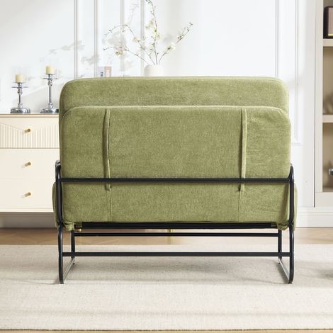 Canapé-lit couchage d'appoint rangement latéral 2 places fonction convertible structure métal revêtement chenille coloris vert style (1/4)