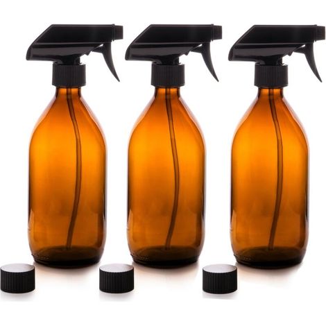Flacons pulvérisateur - En verre - Ambré - Premium - 500 ml avec gachette de pulvérisation fine Flacons réutilisables - Lot de 3-Fei Yu