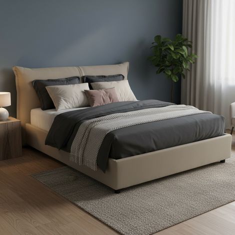 Dmora - Cama matrimonial Dbelott, 100% Made in Italy, Apertura frontal, con colchón de 160x190 cm incluido, Tórtola (1/5)