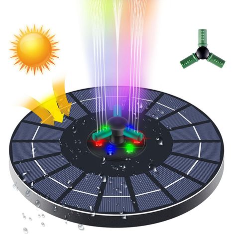 Solar Water Fountain with 360-degree Rotating Nozzle, 4W Solar-Powered Water Fountain, Solar Bird Baths and Fountains with 6 Color LED Lights, Water Detection, Garden Pond Lawn Decor (1/5)