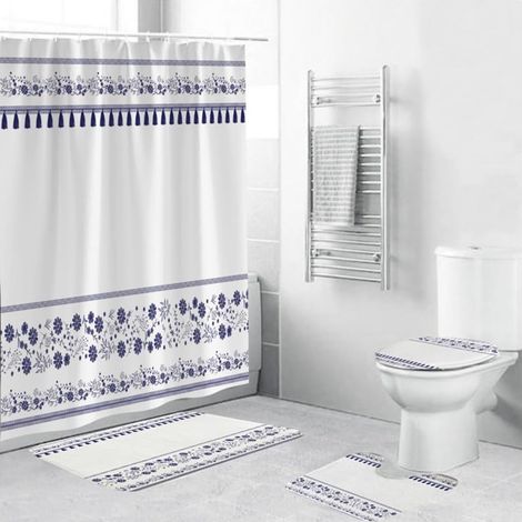 (C) 4-teiliges Duschvorhang-Set, Badezimmer-Duschvorhang-Set mit Duschvorhang C