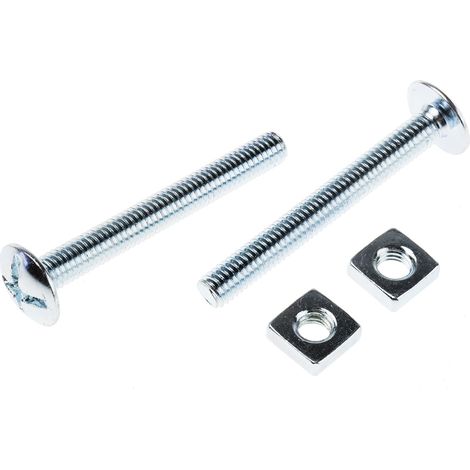 Rs Pro – Boulon M6 x 50mm avec écrous carrés – Acier doux galvanisé – Boîte de 100 unités – Fixation robuste pour constructions et meubles