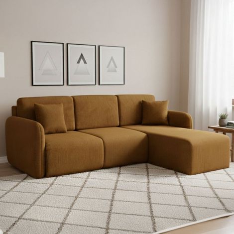 Sofá Cama con Chaiselongue Ranco, Almacenaje, Reversible, Reclinable, 245x185 cm Naranja (1/5)