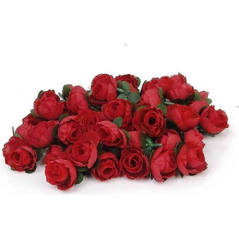 50 künstliche Rosenblütenköpfe, Bastelarbeiten, rote künstliche Rosenblütenköpfe, künstliche Rosenblütenköpfe (Großpackung)-Rosso (1/2)