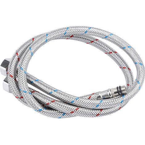 2 Pcs Tuyau D'alimentation D'eau En Acier Inoxydable Éclaté Preuve Rouge Et Bleu Rayé Robinet Connecteur Flexible Tressé Chaud Eau Froide Robinet Ligne Remplacement De Robinets Tuyaux(EU G3/8") (1/5)