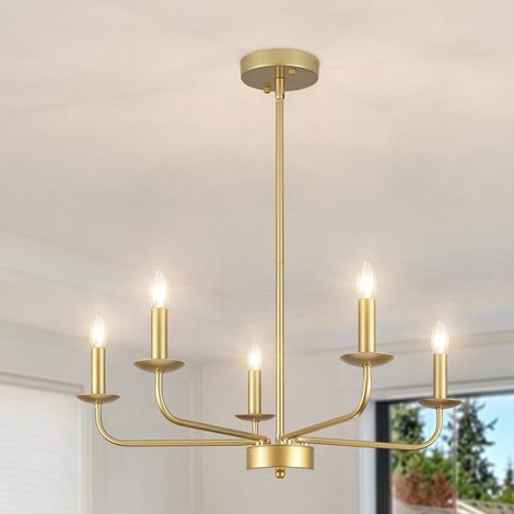 Kronleuchter Gold, 5 Flammig Kronleuchter Modern Vintage Hängelampe (1/5)