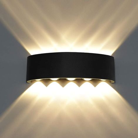 Moderne Applique Murale LED Interieur Aluminium , Noir Lampe Murale Up Down LED pour Chambre Salon Couloir Porche Escalier Maison - 10W Blanc Chaud (1/4)