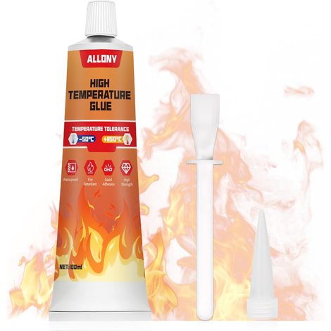 100 ml refractory glue, high temperature silicone, high temperature glue, heat resistant adhesive up to 1000°C, suitable for wood stoves, fireplaces, ovens, etc (1/5)