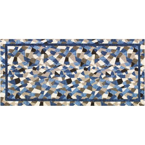 Tappeto Cucina In Ciniglia Arredo Moderno Passatoia Multiuso Ingresso Corridoio Antiscivolo Prodotto Italiano Disegni Piazzati Cotone Varie Misure Lavabile In Lavatrice Lavatrice Mosaico BluMare - 57x