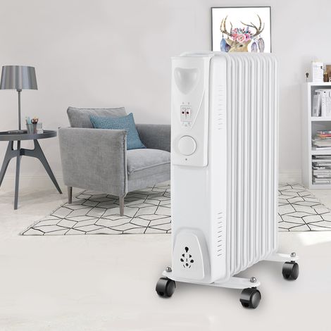 Oil Filled Radiator Portable Electric Heater Thermostat 9 Fin 2000W White (1/5)