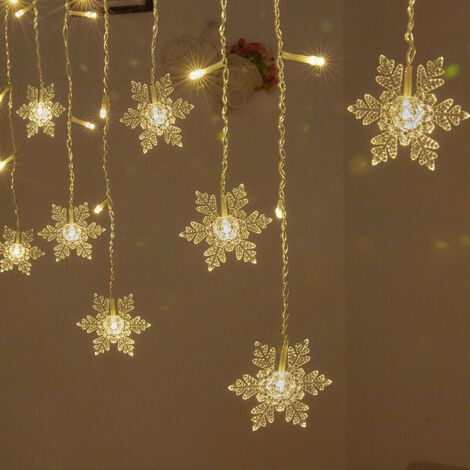 Guirlande Lumineuse, Rideau Lumineux, 4m LEDs Lumières de Noël Flocon de Neige 8 Modes d'Eclairage, Decoration de Fenêtre, Noël, Mariage, Anniversaire, Maison, Pati, Blanc Chaud (1/5)