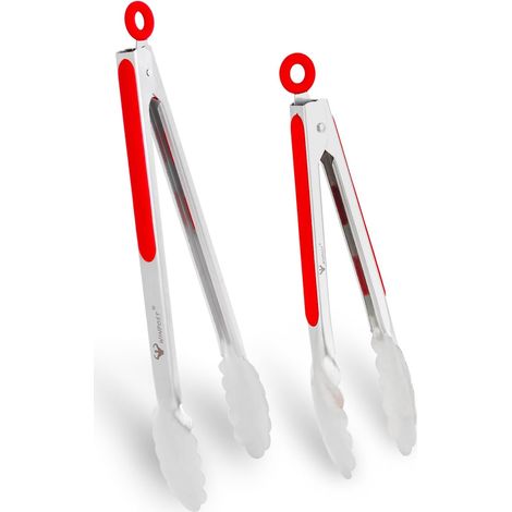 Lot de 2 Pinces Cuisine Acier Inoxydable 27cm et 34cm Poignée Silicone Résistante Chaleur Barbecue Salade (1/5)