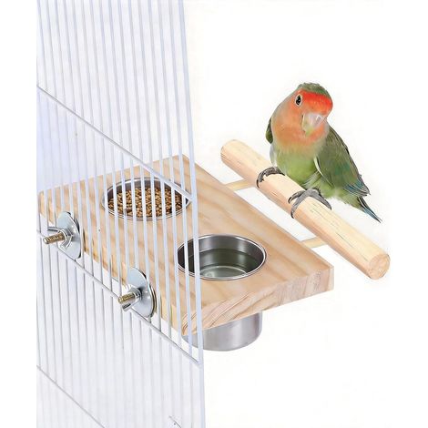 Mangeoire à Oiseaux pour Cage, Mangeoire Oiseaux Cage avec Perchoir Oiseau Perchoir Perroquet Gamelles en Acier Accessoire Cage Oiseau, pour Perruches Perruche Cockatiels Petit (1/5)