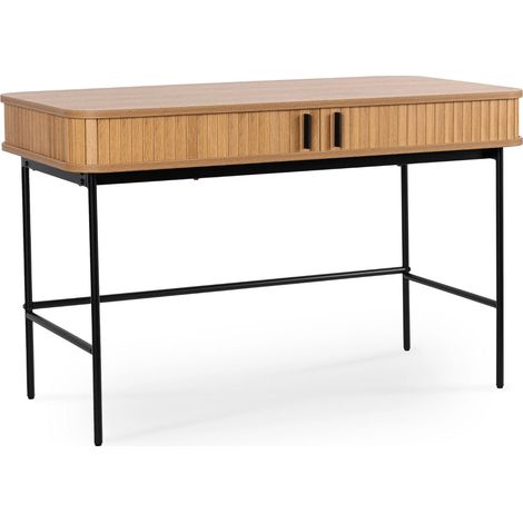 Bureau extensible Trish 120 cm en chêne rainuré, style loft moderne (1/5)