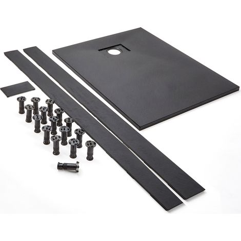 Milano Rasa 1700mm x 900mm Graphite Textured Slate Effect Rectangular Shower Tray and Fast Flow Waste - With Recessed Shower Kit (1/5)