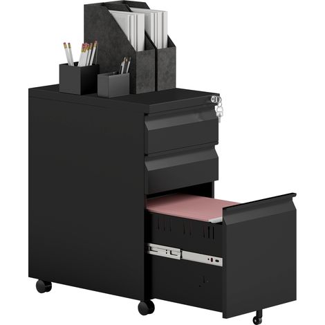 Vinsetto Steel File Cabinet with Lock and Wheels for Home Office, Black (1/5)