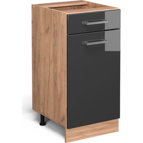 Mobiletto base per cucina R-Line, Antracite lucido, 40 cm senza piano di lavoro, Vicco