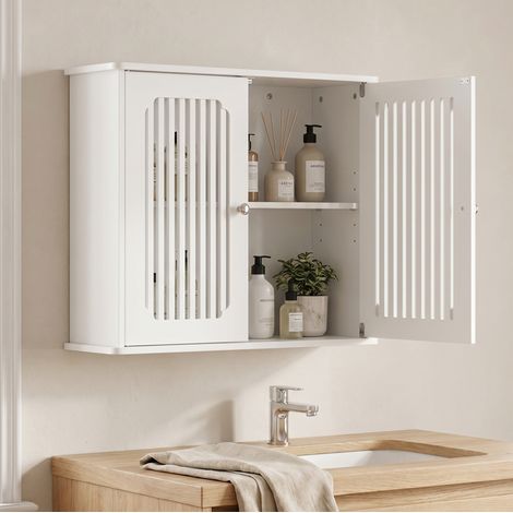 Mobile bagno sospeso 60 x 20 x 52 cm a doppia anta a persiana bianco HAVRYA (1/5)