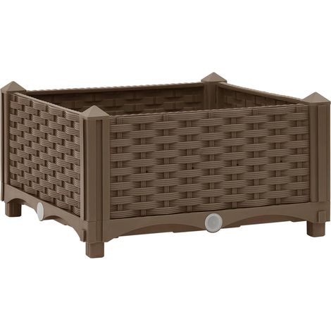 Macetero elevado plantas flores jardín 40 x 40 x 23 cm marrón polipropileno 020000926 (1/4)