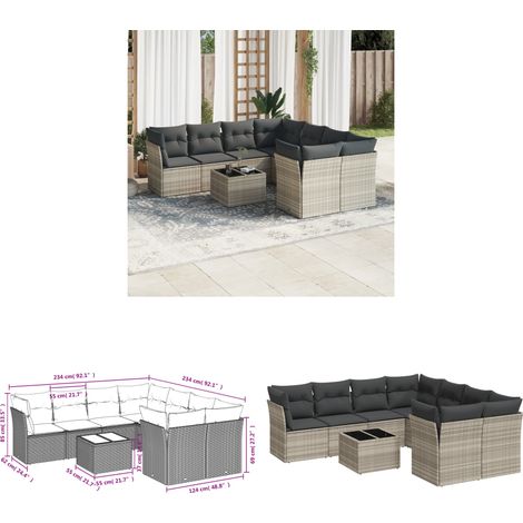 vidaXL Salon de jardin 9 pcs avec coussins gris clair résine tressée (1/3)