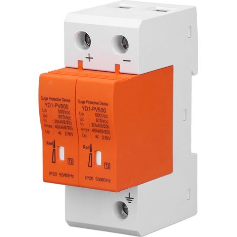 Parafoudre DC 2P 500V avec fenêtre de visualisation et alarme visuelle, protection modulaire pour système solaire (1/5)