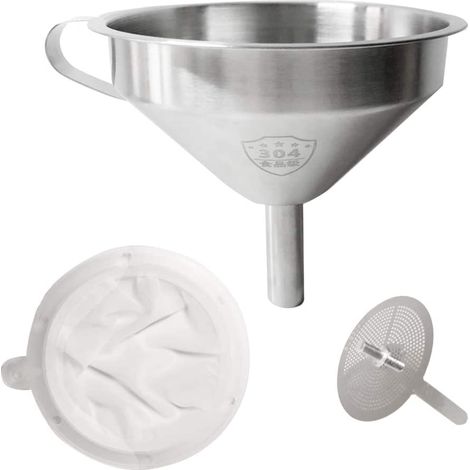 Embudo De Acero Inoxidable - 304 Alimentario - Con Criba De Nylon De 300 Mallas - Para Líquidos Polvos Y Ingredientes Secos - 1 Unidad (1/5)