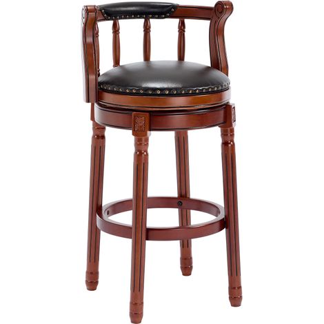 Tabourets de bar en bois et cuir de vachette, pivotants à 360° avec dossier, hauteur comptoir, pour cuisine, salle à manger et bar. (1/5)